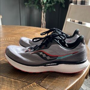 Saucony Gray and Red Athletic Shoes with Cushioned Midsole